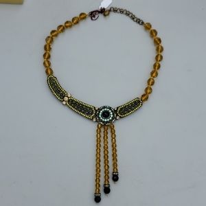 La Vintage AMBER LUCITE BRASS AND CRYSTAL NECKLACE